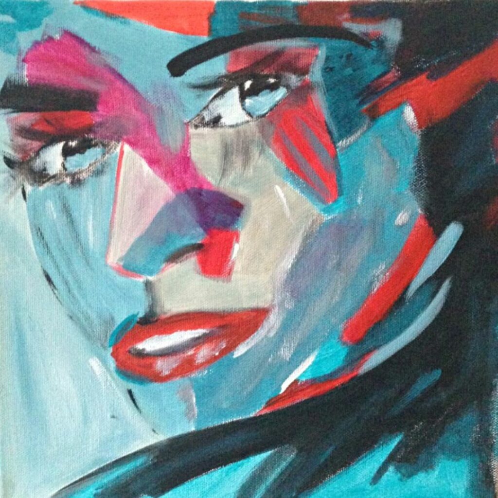 visage bleu et rouge